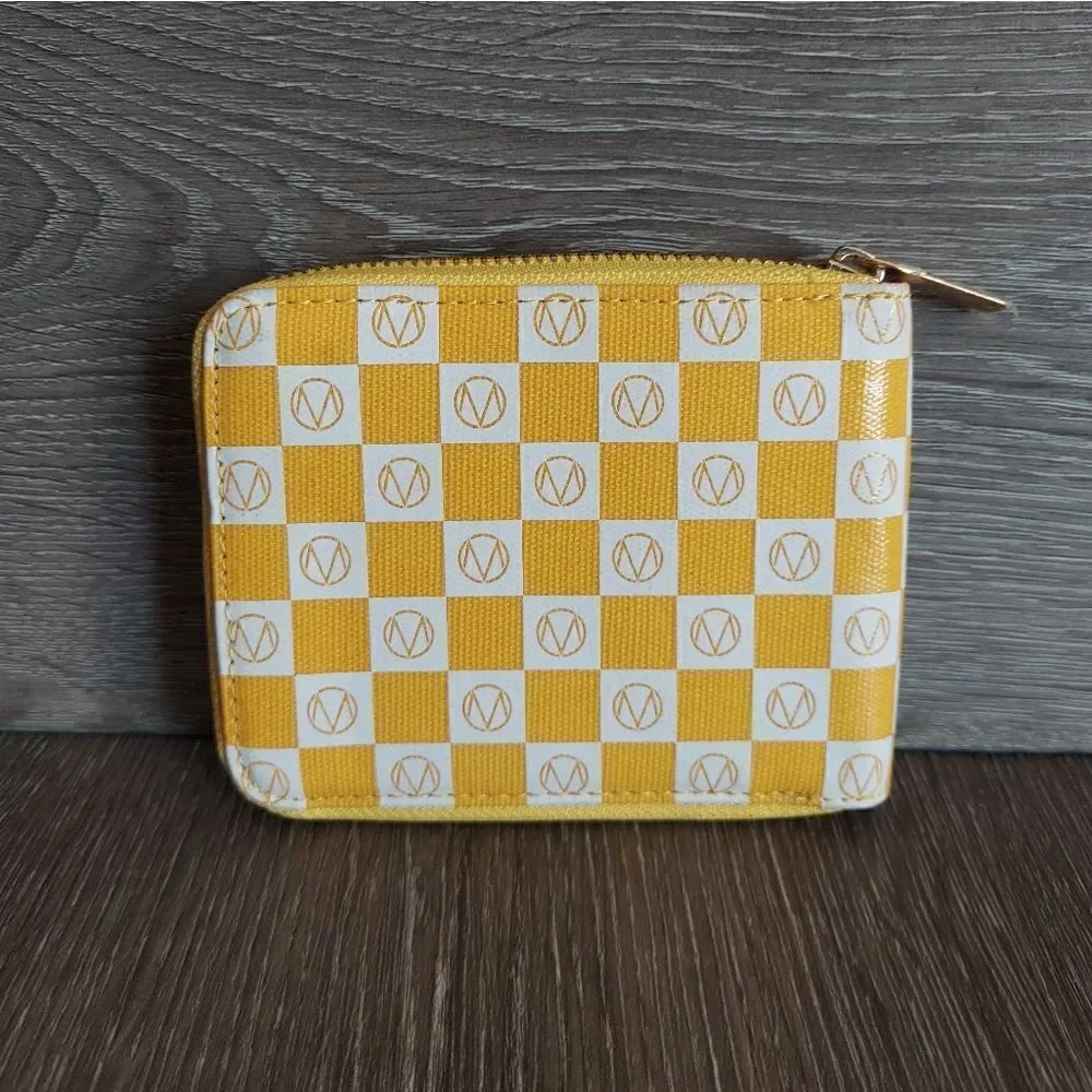 New Yellow White Checkered Zip Wallet